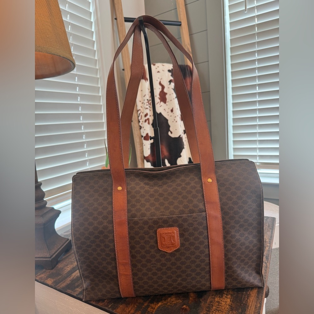 Celine Macadam Monogram Vintage Zip Shopper Tote w/Tan Leather MC98/2 w/COA